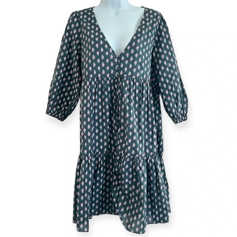 J CREW BEACHWEAR Organic Cotton A-line Floral Tiered Beach Dress Best Buds S